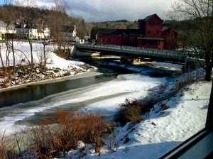 The view of the red mill building, part of the Vermont Studio Center. The site of my tranquil rebellion 